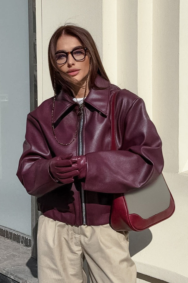 Retro Moto Burgundy Matte Leather Jacket