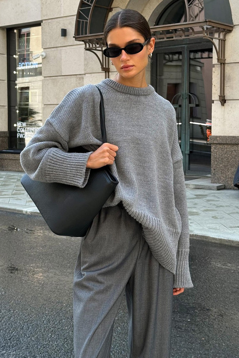 Classic Solid Crew Neck Relaxed Knit Sweater