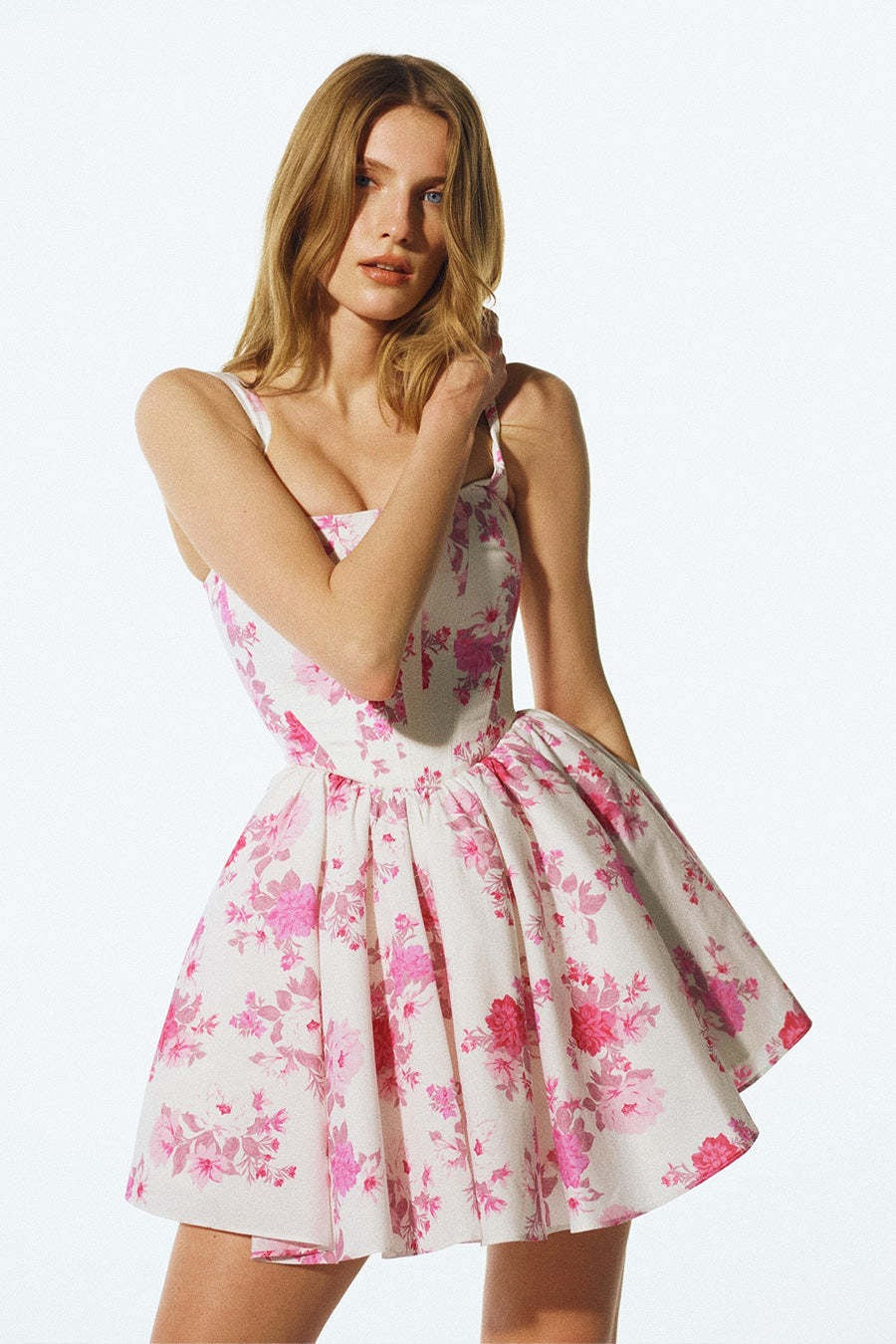 Floral Bardot Fitted Waist Curve Slip Dress