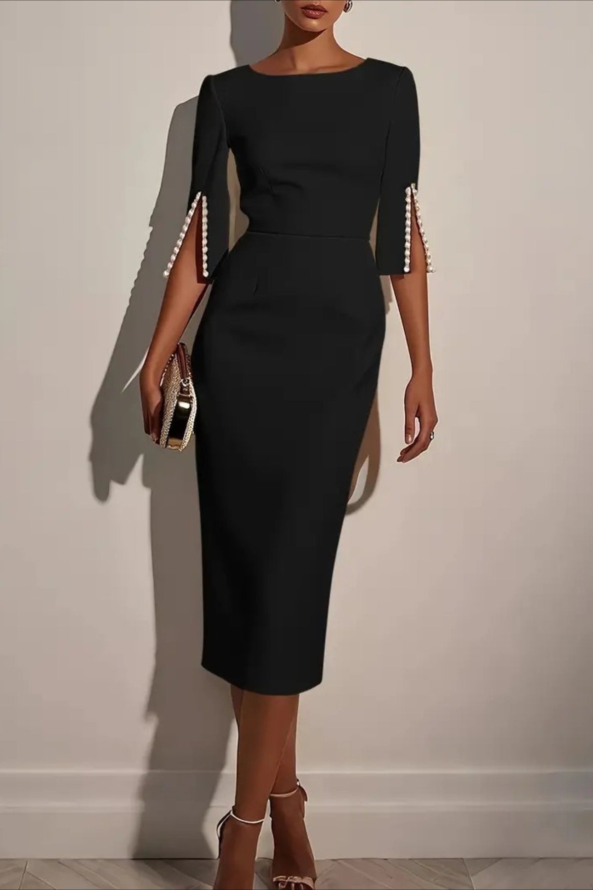 Sleek Beaded Solid Elegant Work Dress