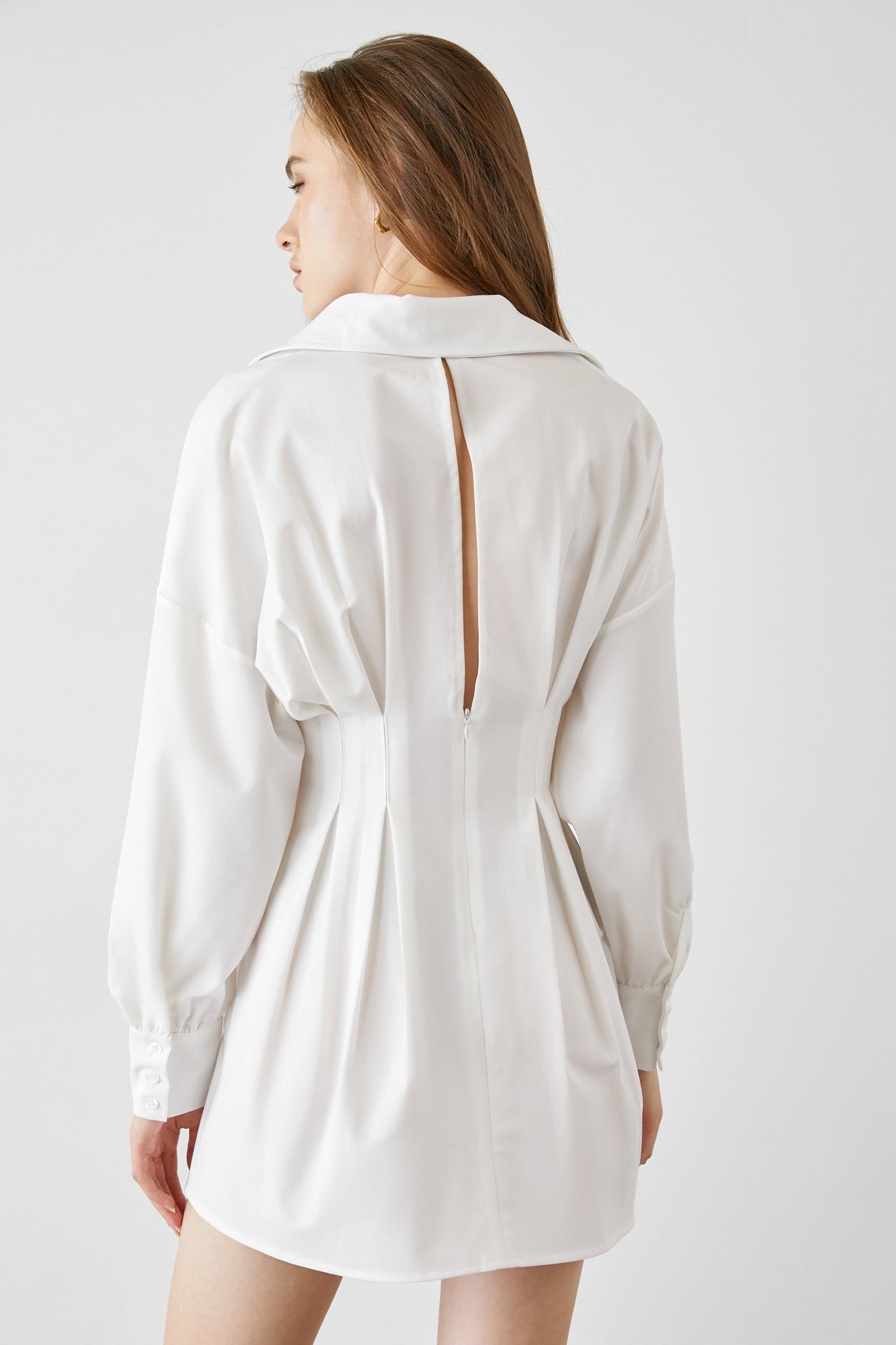 Adalie White Cinched Waist Shirt Dress