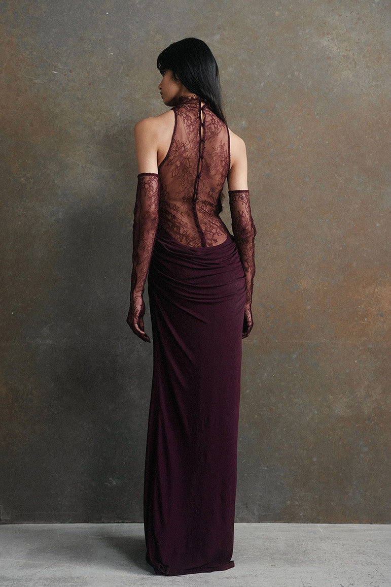 Deep V Lace Cut-Out Slim Long-Sleeve Party Dress