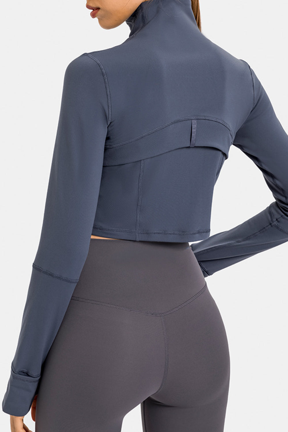Stand Collar Zip Front Seam Detail Cropped Sports Jacket
