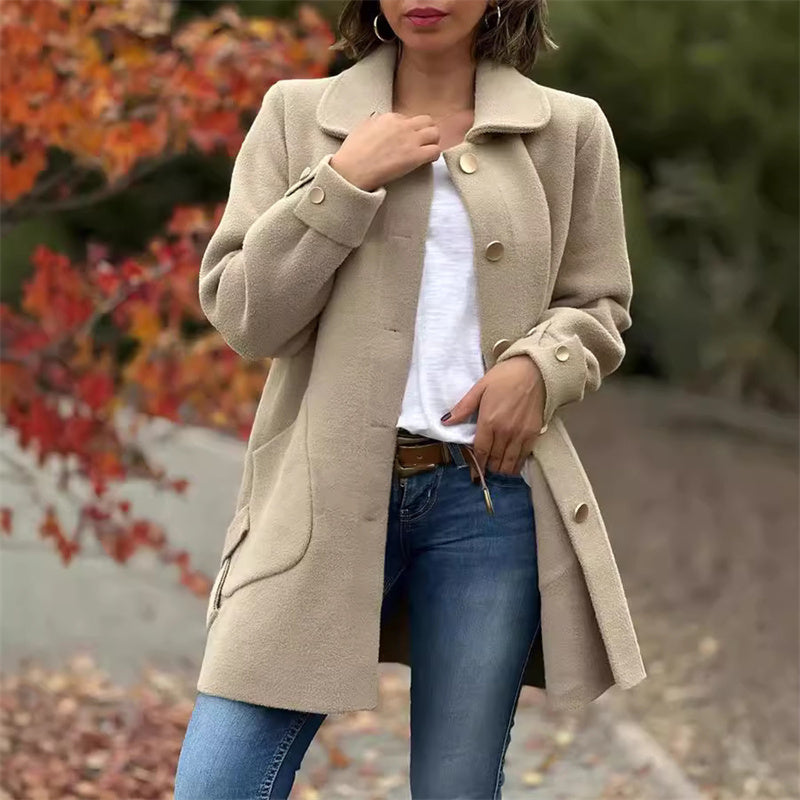 Single-Breasted Coat with Peter Pan Collar