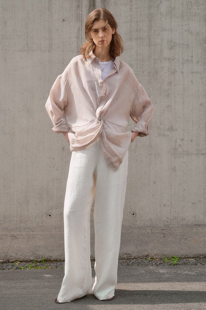 Linen Yarn Dyed Wide Leg Pants