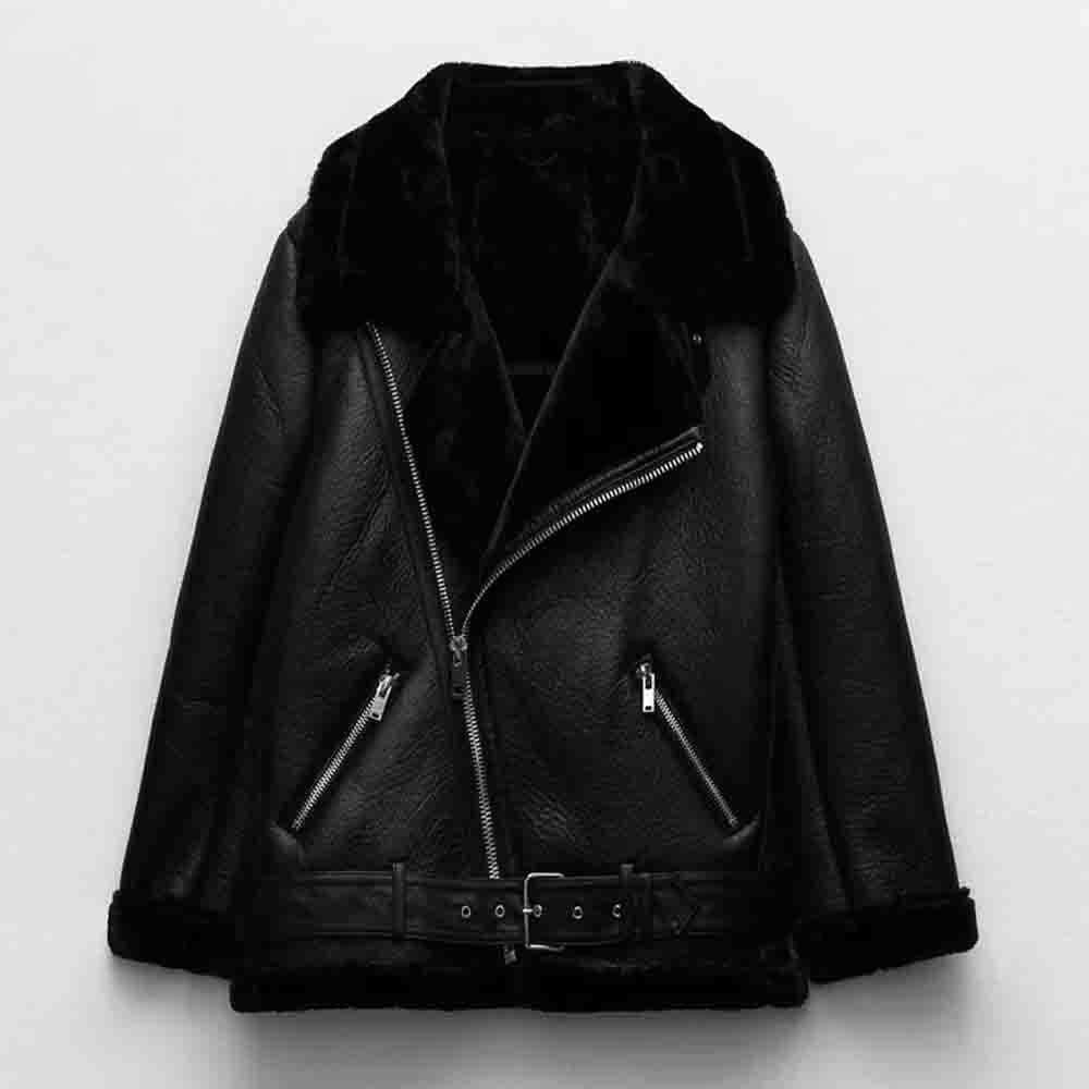 Amy Fashion  New Faux Leather Double Sided Coat