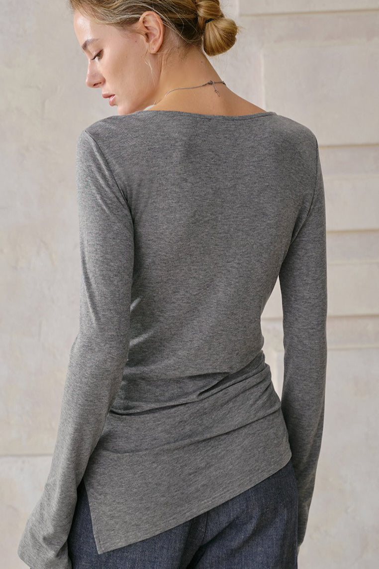 Stylish Wool Tencel Asymmetrical Hem Fitted Base Layer