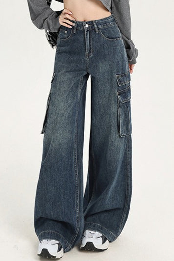 High Waist Straight Cargo Jeans