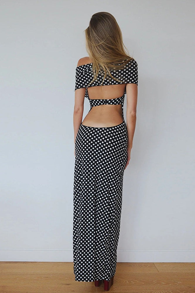 Black Polka Dot Halter Neck Bodycon Maxi Dress 3