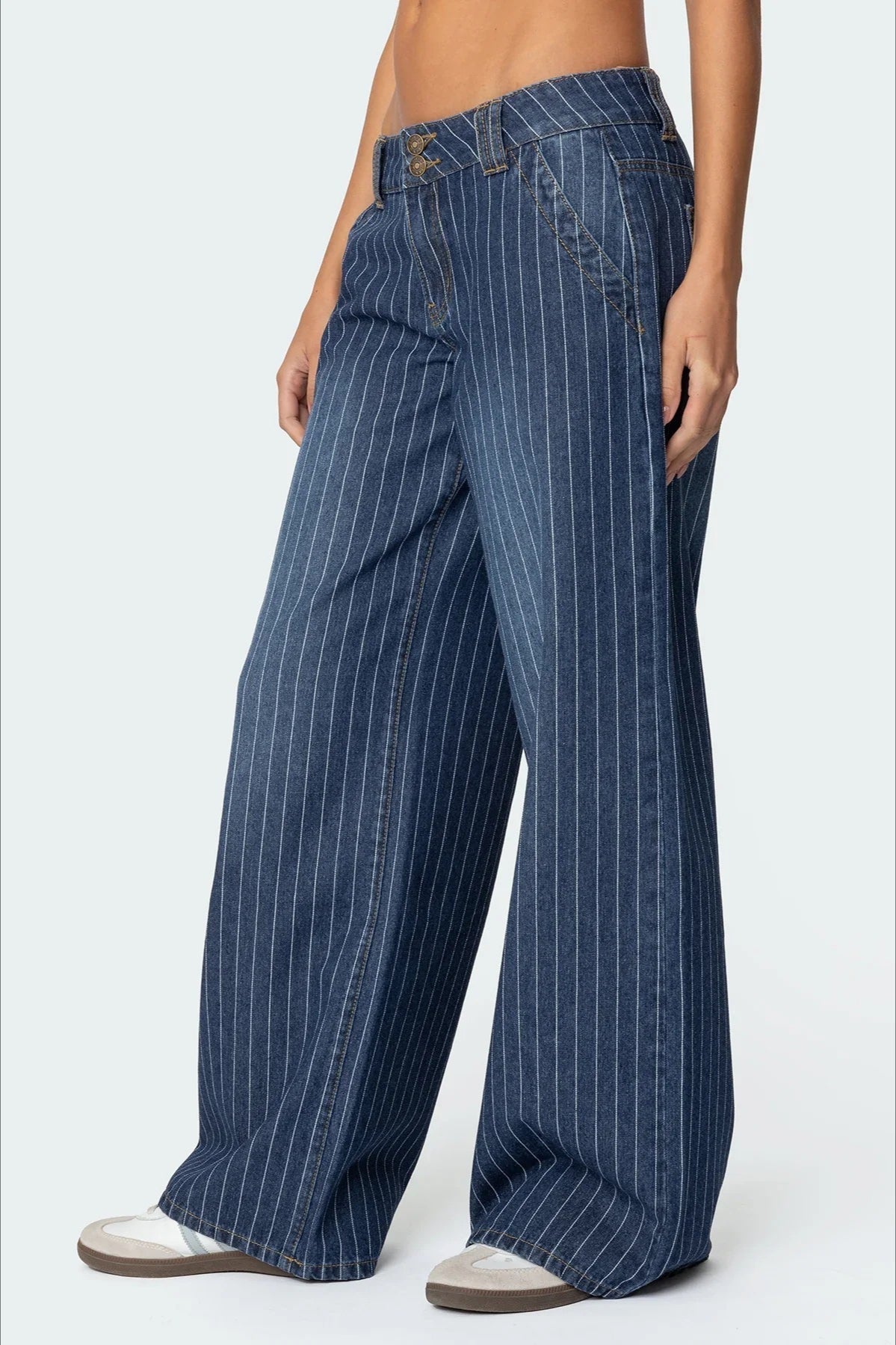 LowRise Striped Vintage WideLeg Denim Jeans