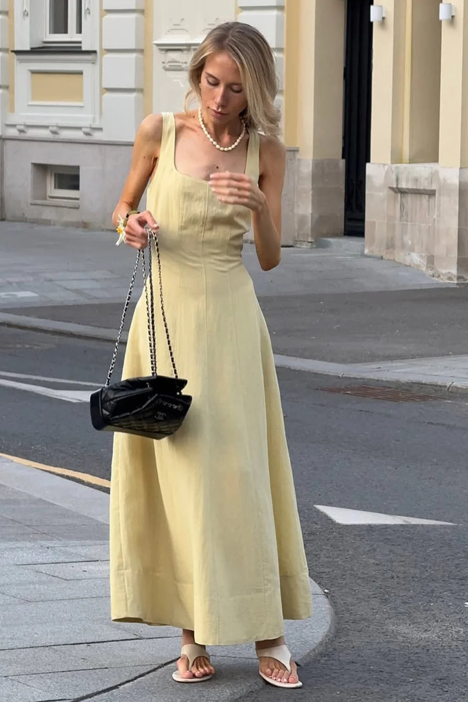 Elegant Square Neck Slim Fit Slip Dress