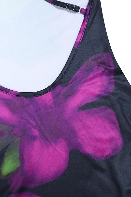 Purple Criss Cross Back Open Back Floral Print Bodycon Maxi Dress 8