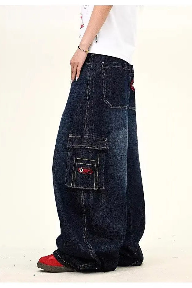 Dark Blue Cargo WideLeg Jeans