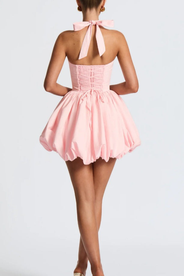 Halter Tie Bow Puffy Tulle Hem Mini Dress 6