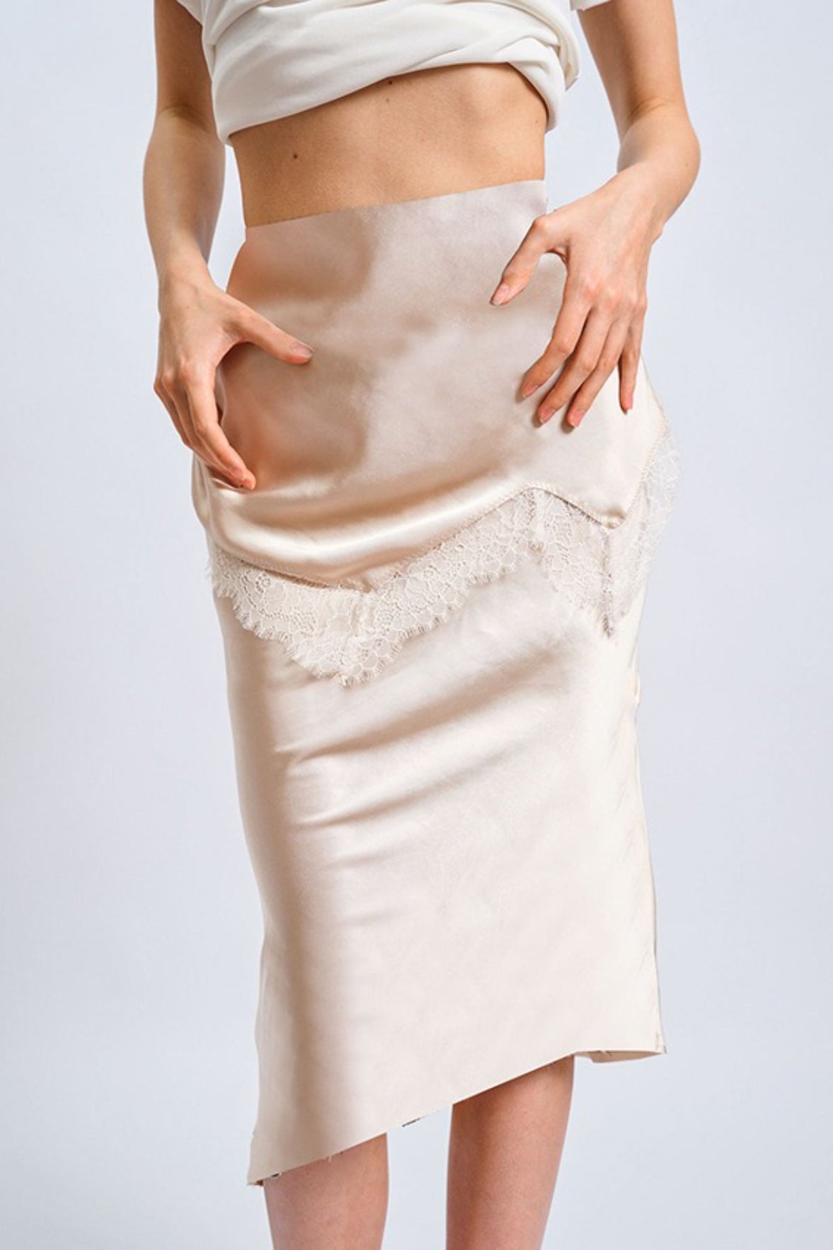Colorblock Lace Slim Skirt