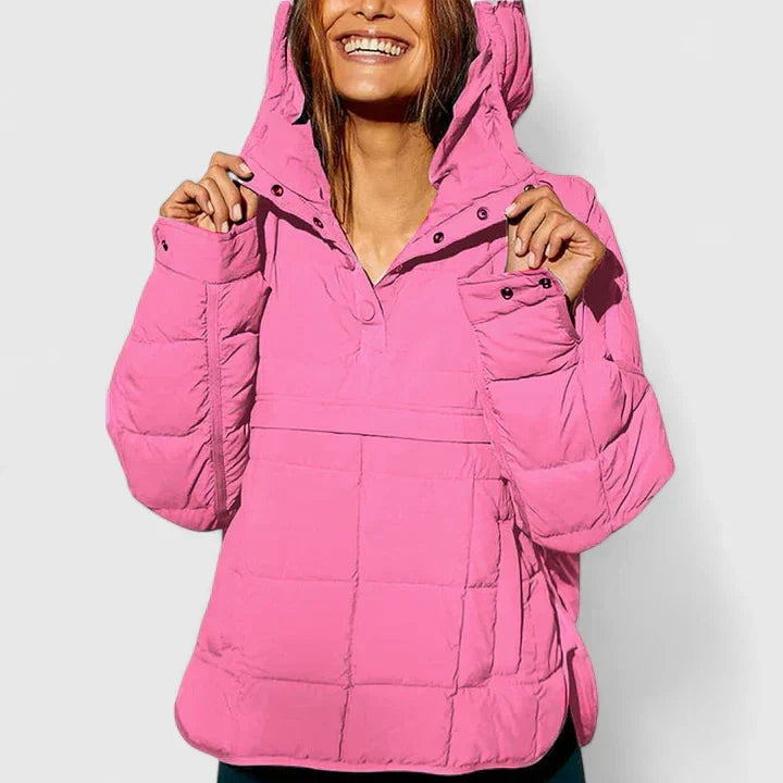 Stand Collar Quilted Half-Placket Pocket Pullover Jacket