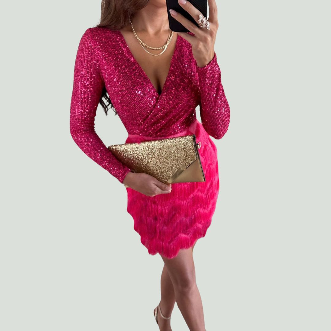 Celia Statement Sequin Dress with V Neck Chic Silhouette Collection