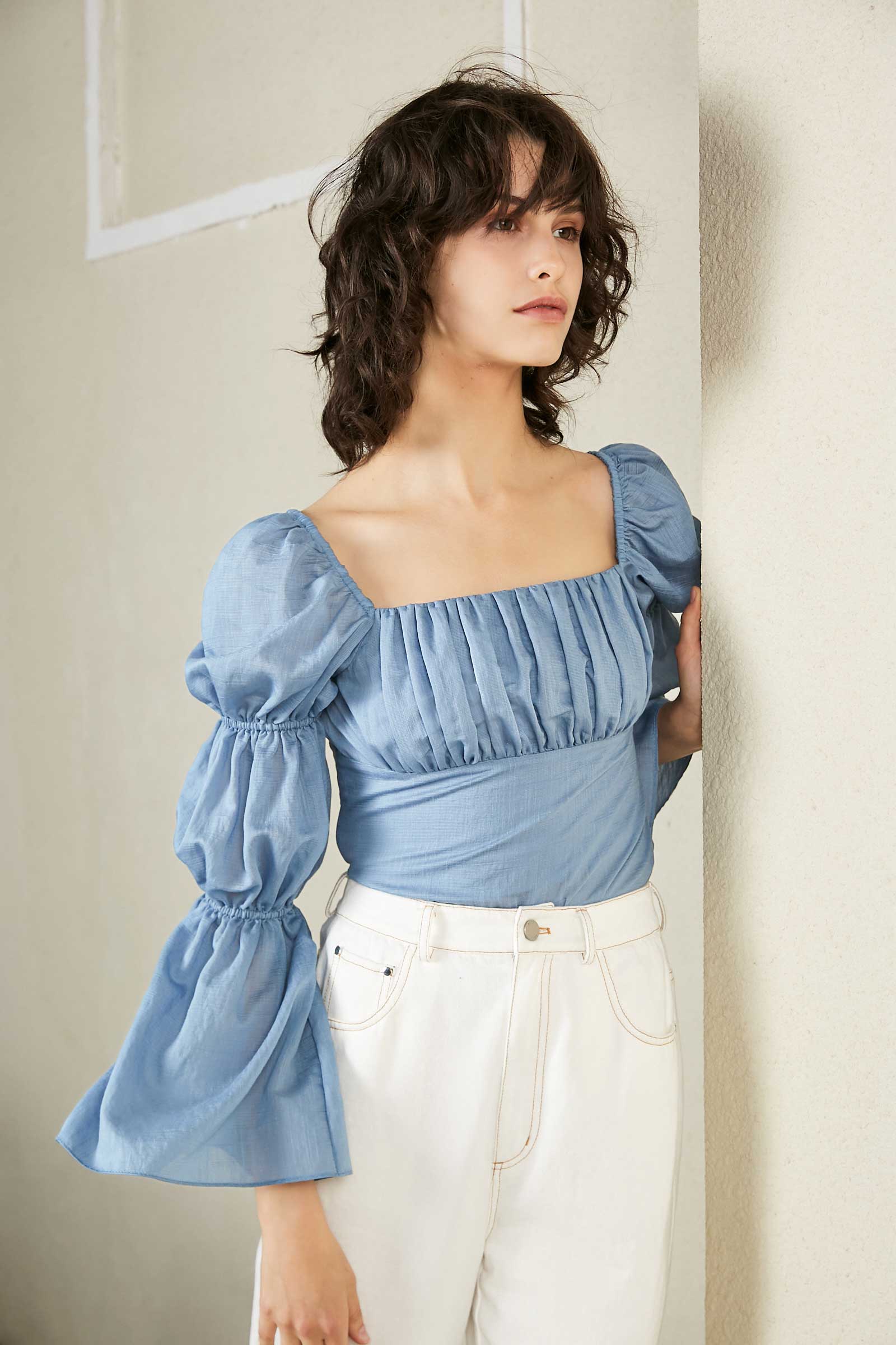 Cathy Blue Wide Cropped Blouse