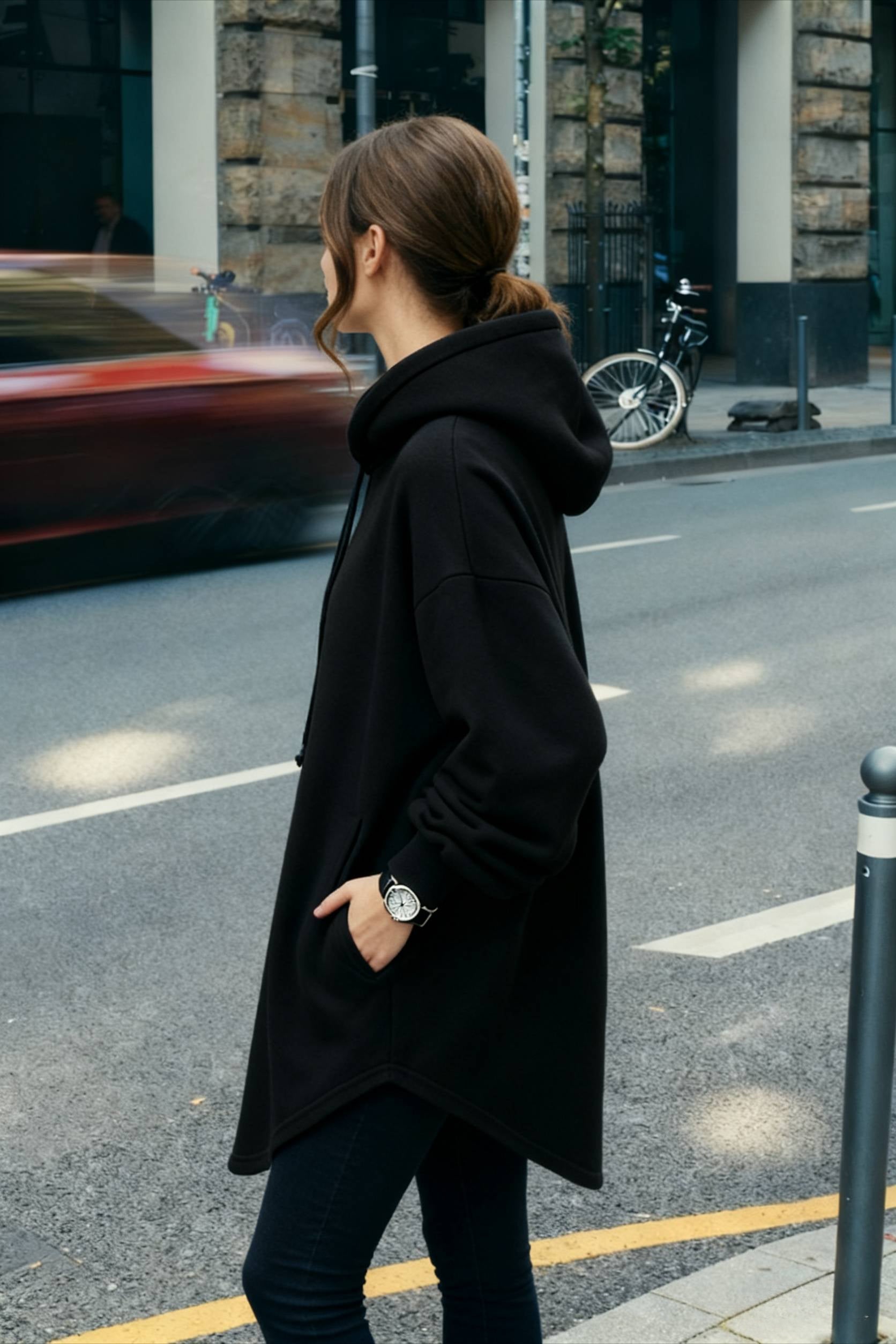 Pullover Loose Hoodie Casual  Drawstring Oversized  Women's Long Solid Sweatshirt Autumn Arm Streetwear