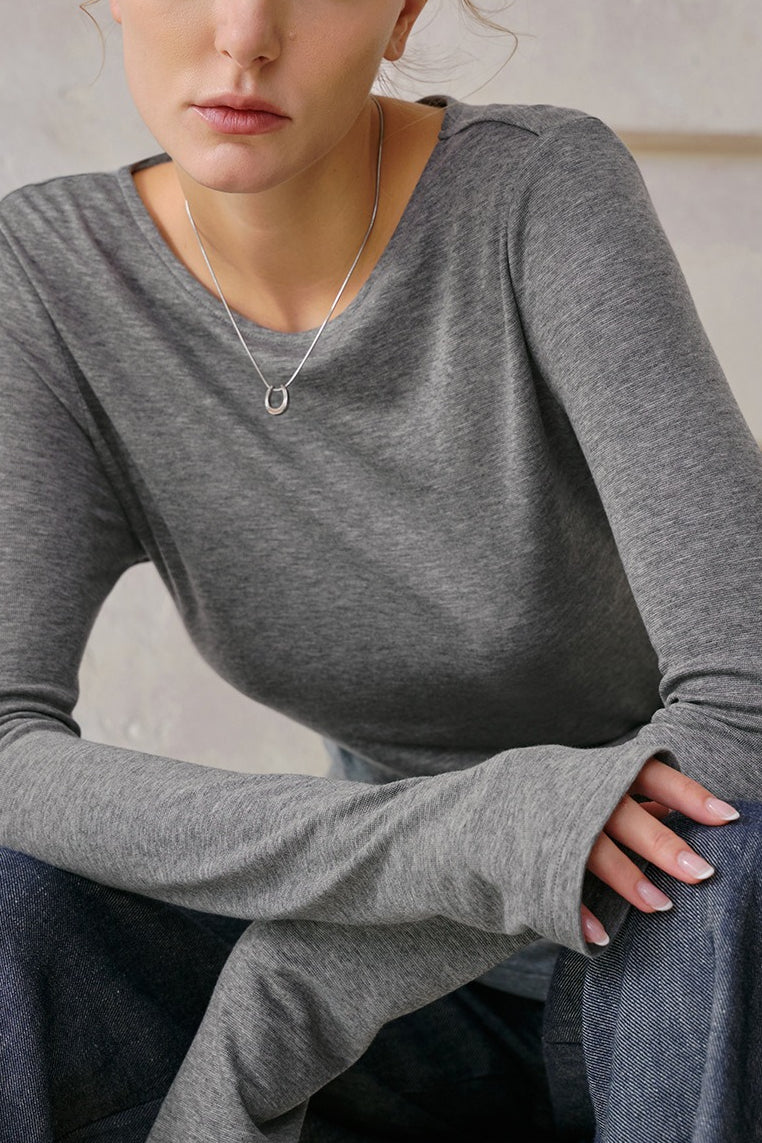 Stylish Wool Tencel Asymmetrical Hem Fitted Base Layer