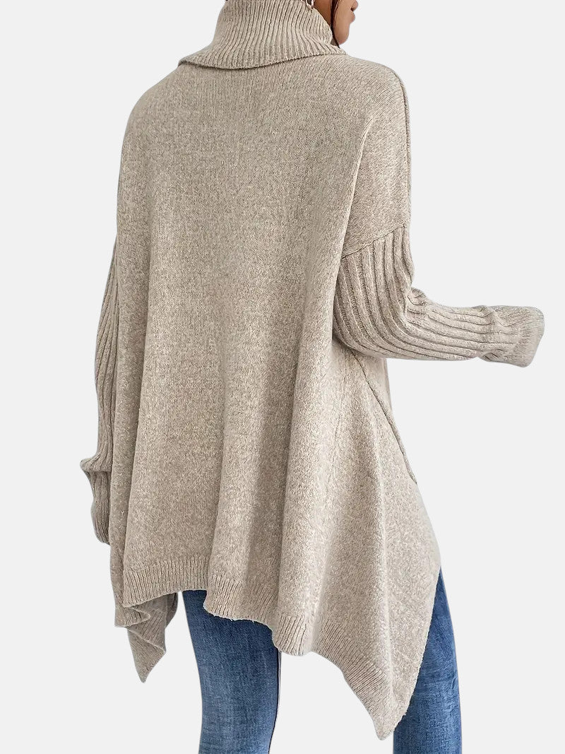 Turtleneck Ribbed Long Sleeve Oversized Longline Knit Sweater
