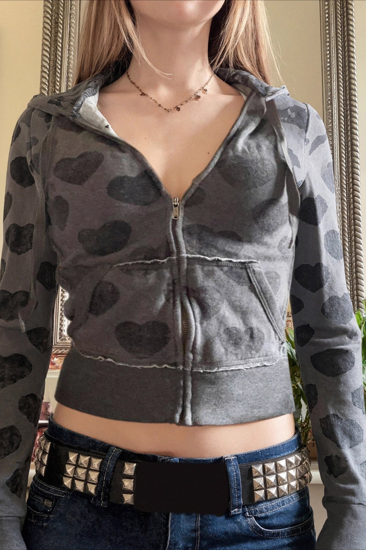 Heart Print Slim Fit Hoodie
