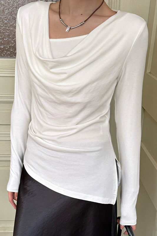 Elegant Slouchy Neck Asymmetrical Slim Base Layer