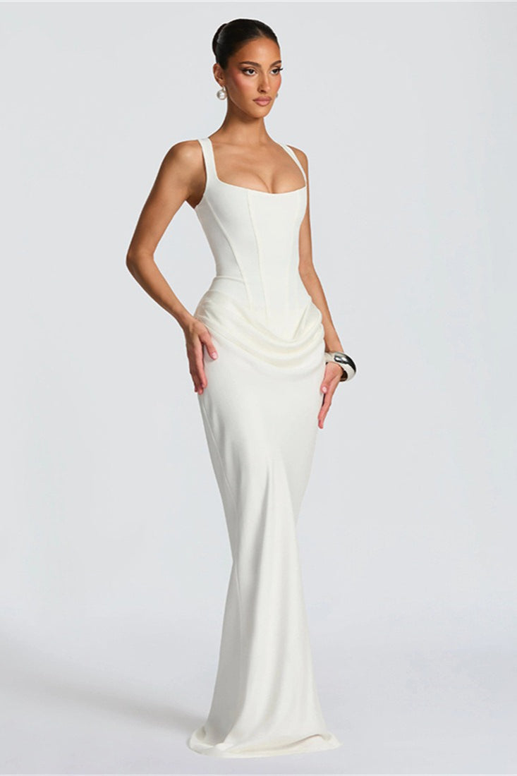 Solid Boned Waist Mermaid Maxi Slip Dress