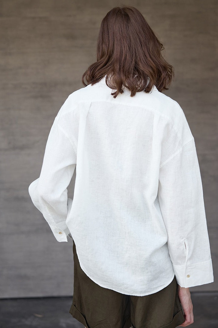 Linen Solid Button Down Blouse