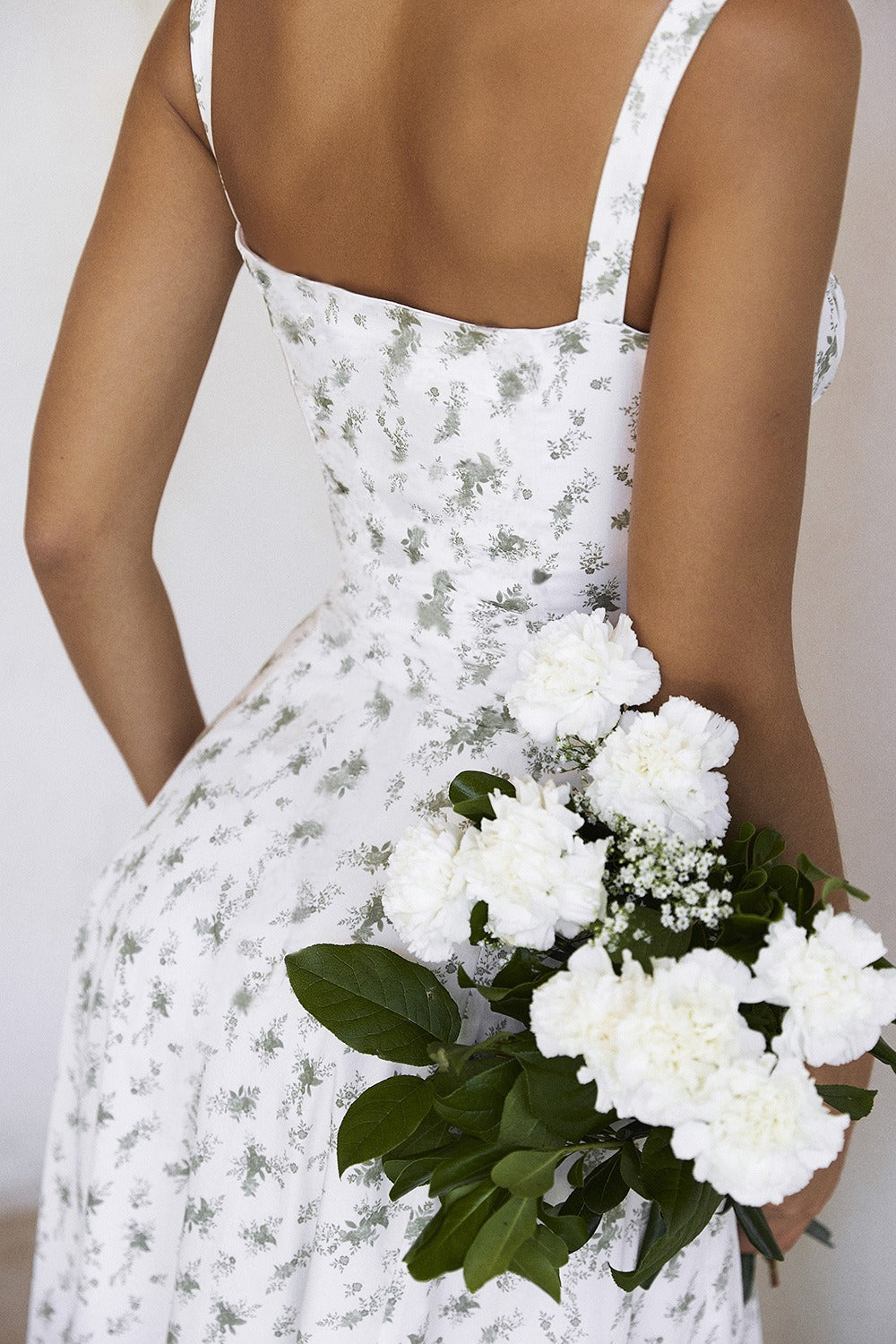 Wide Strap Sweetheart Ruched Bust Toile Floral Print A-Line Midi Dress 11