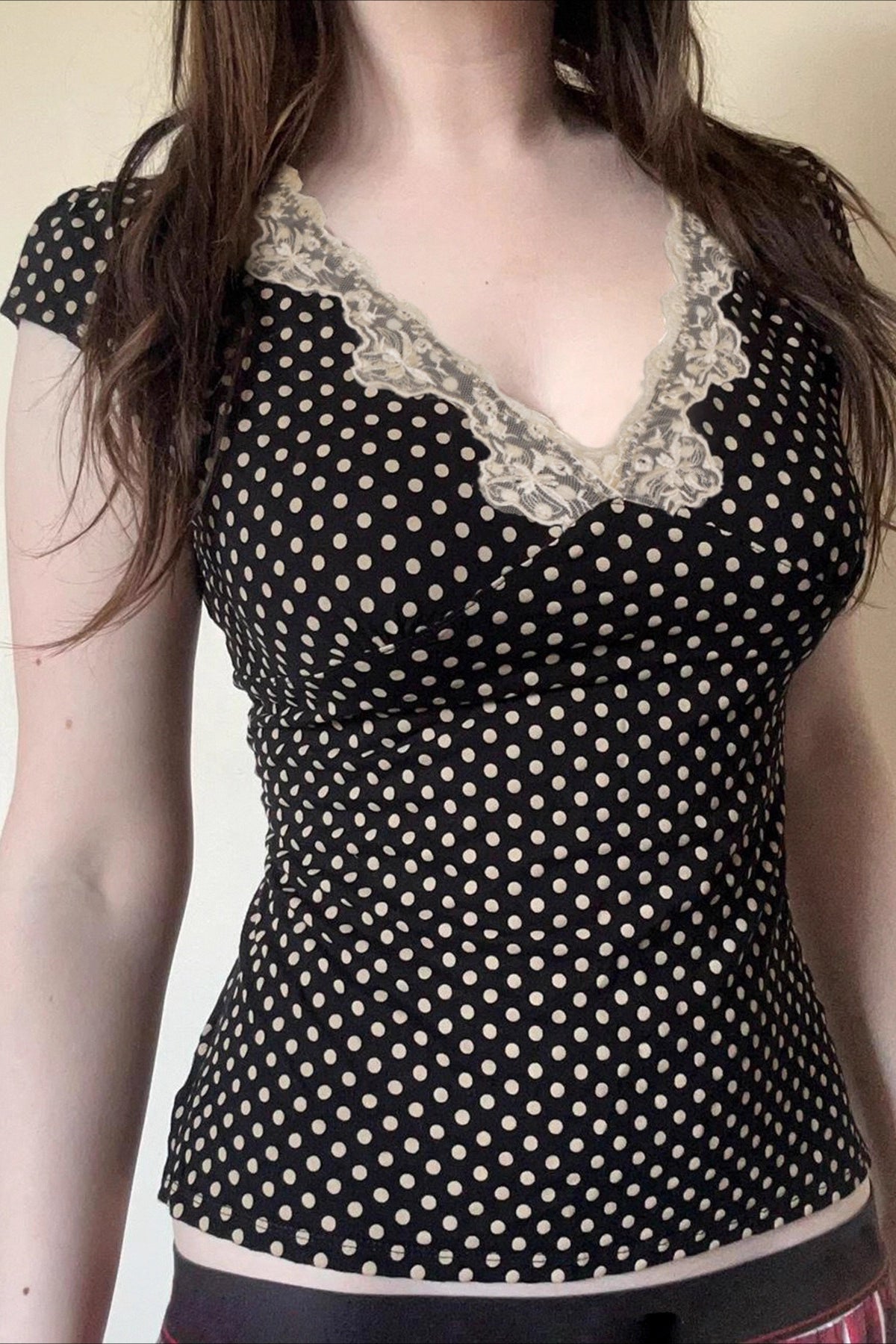 Sweet Polka Dot Lace VNeck Crop Top