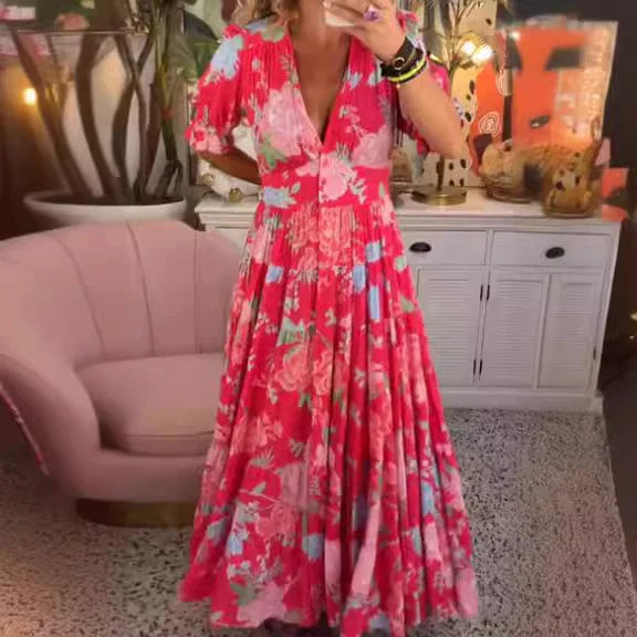 Magaly Timeless Long Dress with V Neck Premium Wardrobe Essential