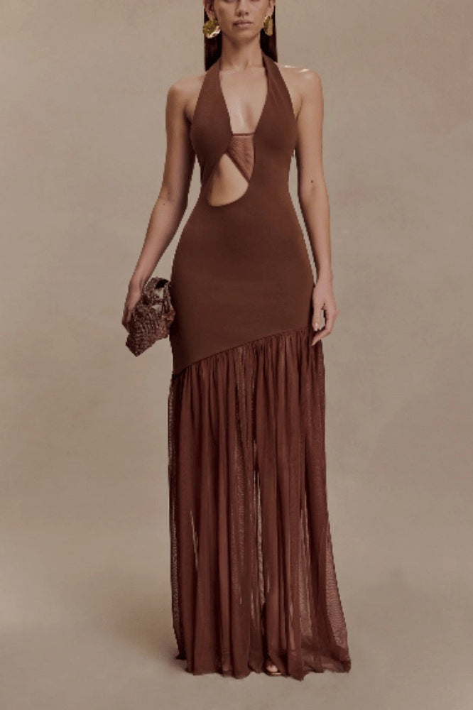 Sexy Fitted Mesh Backless Ruched Elegant Party Dress