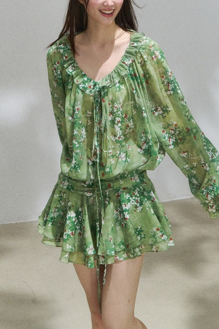 Romantic Ruffle Off Shoulder Waist Short Floral Dress