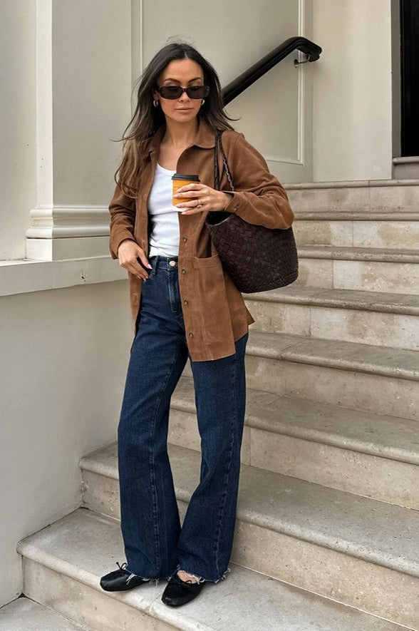 Maillard Brown Suede Loose Collared Jacket
