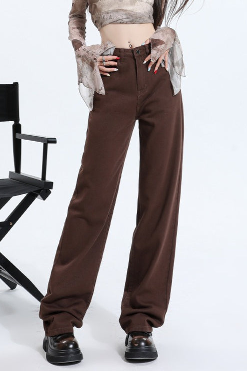 Casual Fleece Lined High Waist Straight Jeans
