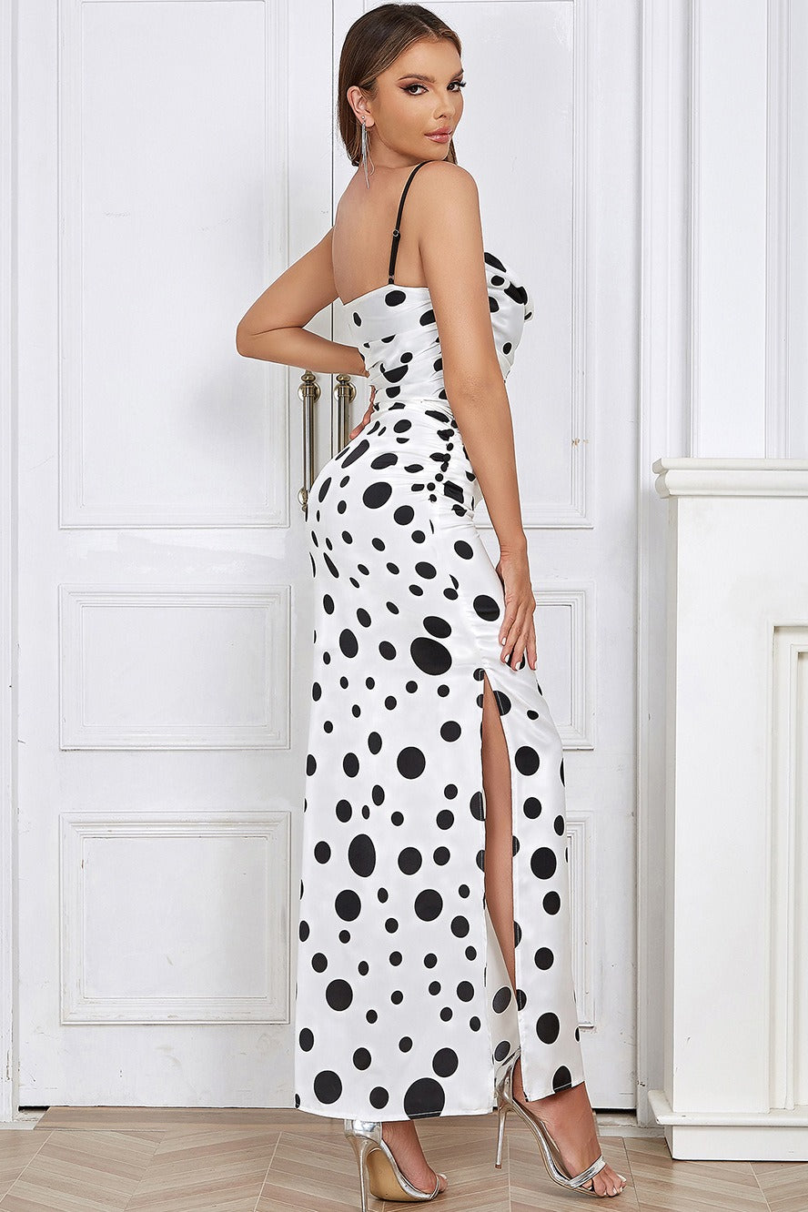 White Polka Dot Pleated Cami Maxi Dress 2