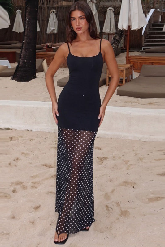 Polka Dot Off Shoulder Backless Bodycon Slip Dress