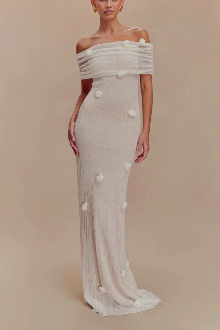 3D Floral OffShoulder Maxi Birthday Dress