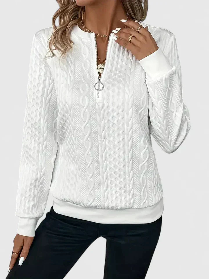 Quarter Zip Cable Knit Textured Long Sleeve Sweater