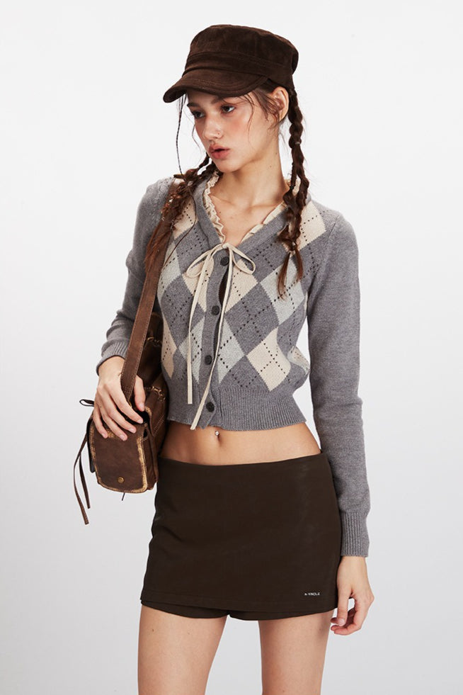 Argyle VNeck Cropped Knit Top