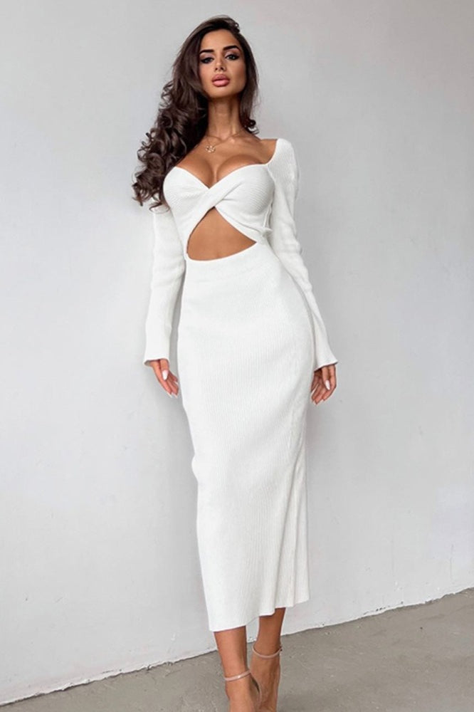 White Slim Convertible Backless Sweater Dress 4