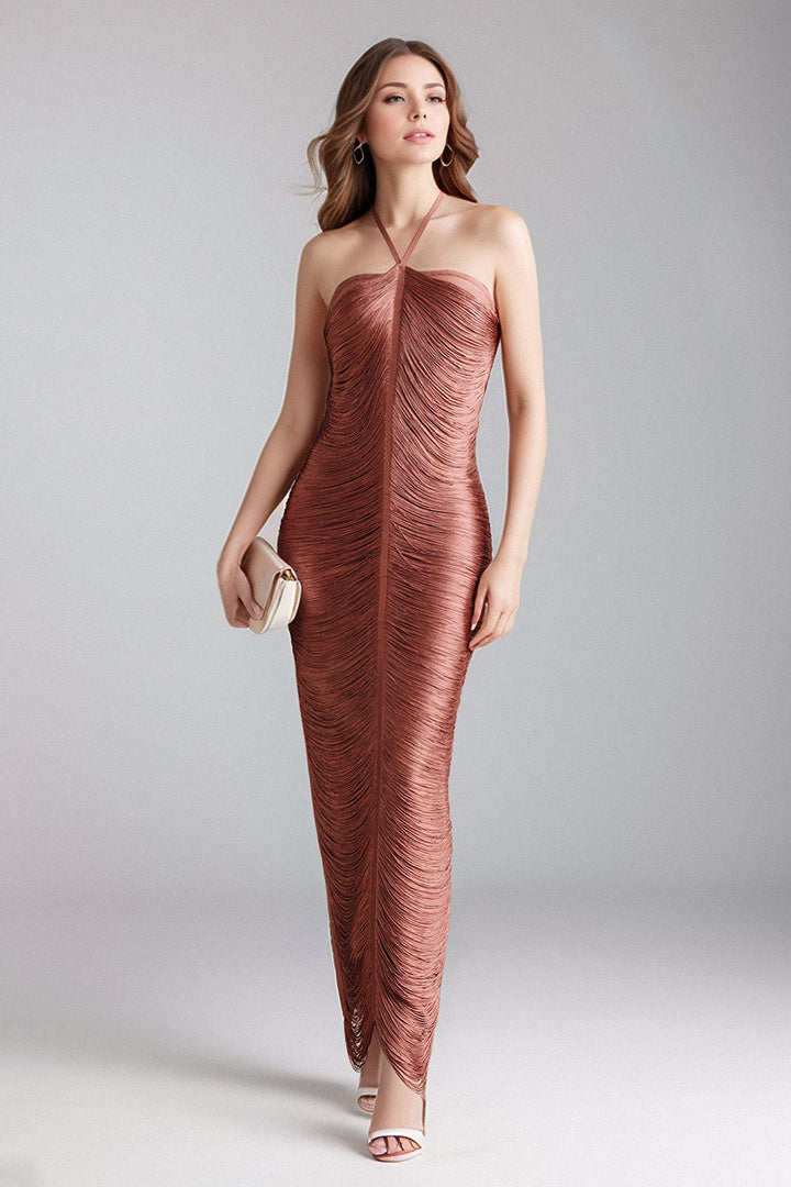 Fringe Halter High Slit Maxi Dress 8