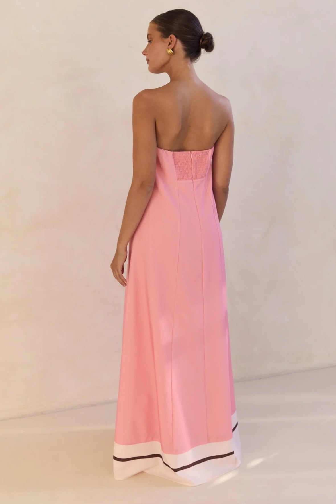 Strapless Contrast Band Hem A-Line Maxi Dress 2