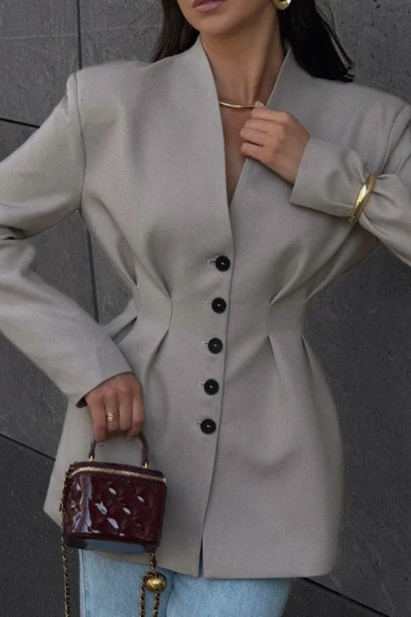 SingleBreasted VNeck Waist Defined Blazer