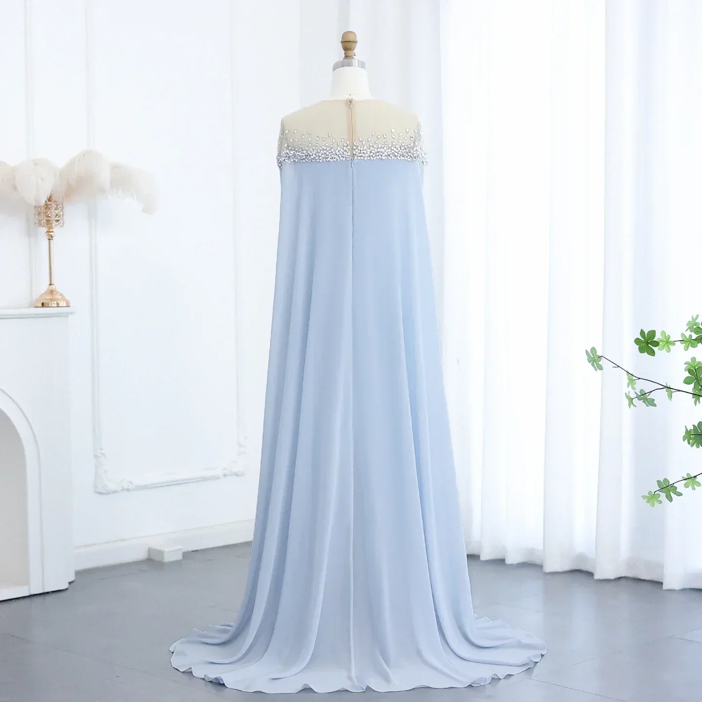 Crystal Baby Blue Evening Dress with Cape Kaftan Gowns Customized