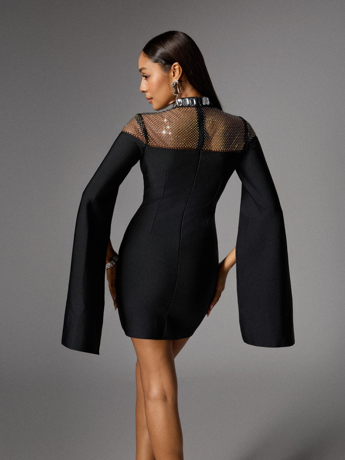 Rhinestone Bandage Split Mini Dress