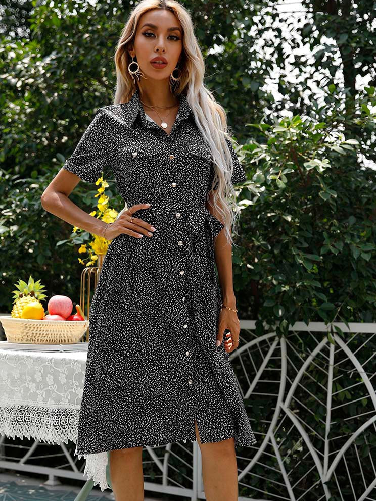 White spot pattern case solid color long dress
