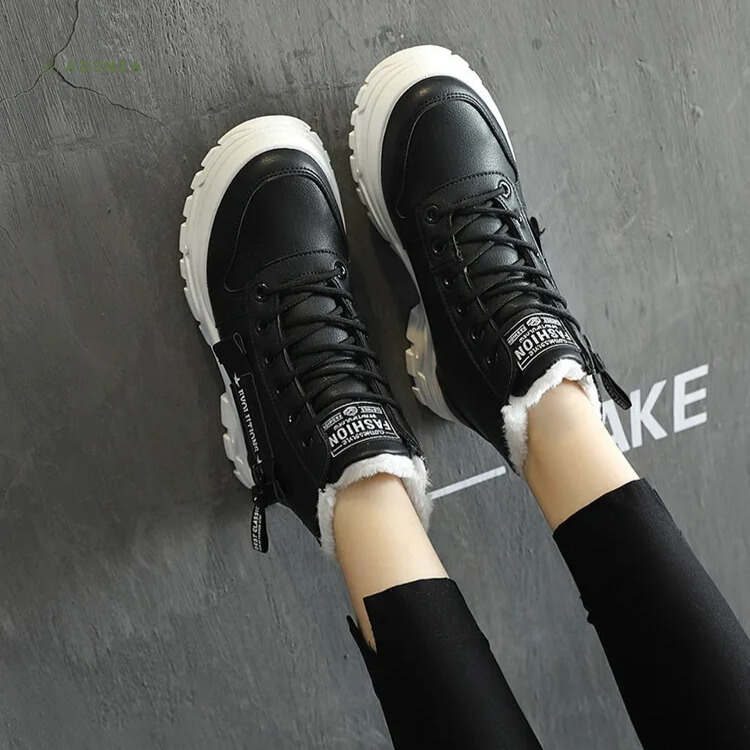 Fur-Lined Lace-Up High-Top Platform Sneaker Boots