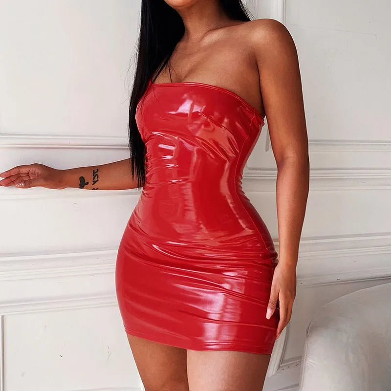 Bright Red Sexy Club One Shoulder Low Cut Tight Rave Festival Party Dress